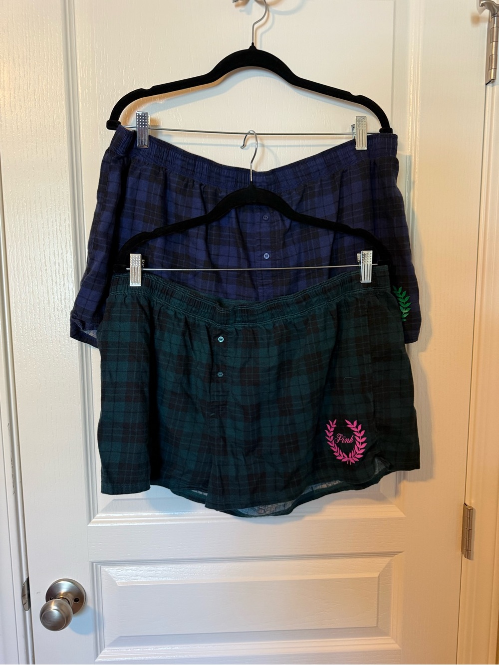 PINK Victoria's Secret Navy and Dark Green Plaid Boxer Shorts